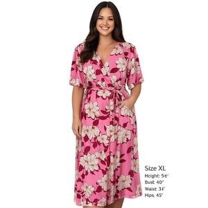 Draper James Pink Floral Wrap Midi Dress XL